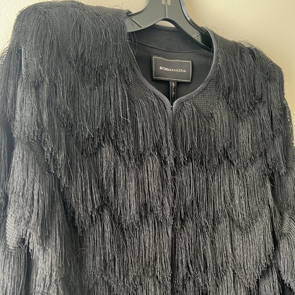 Black Fringe BCBG Crop Jacket, Size M - Picture 2 of 7